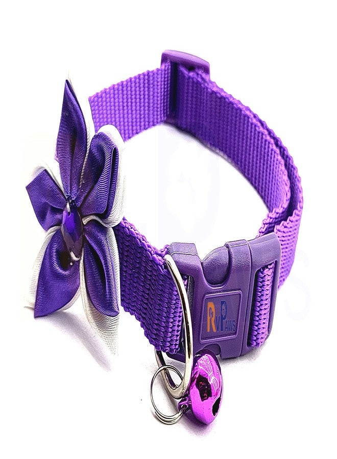 Pups&Pets Dog 15 MM Collar with Bell-Bow Tie Cute Safety Collar Nylon, Adjustable Cat Collar Flower Design for Puppies and Small Dogs (Small, Purple) - Image 1